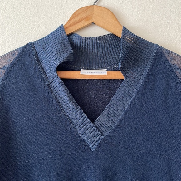 Alidio Michelli Blue Lightweight Sweater with Sheer Sleeves - Picture 2 of 7